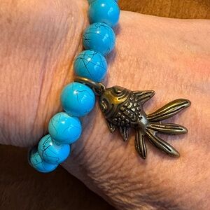 Turquoise Beaded Fish Charm Bracelet